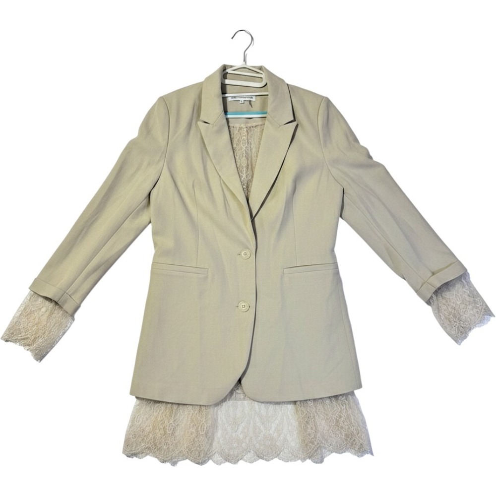 Endless Rose Beige Lace Lined Blazer Jacket L Peak Lapel Single Breasted Chic